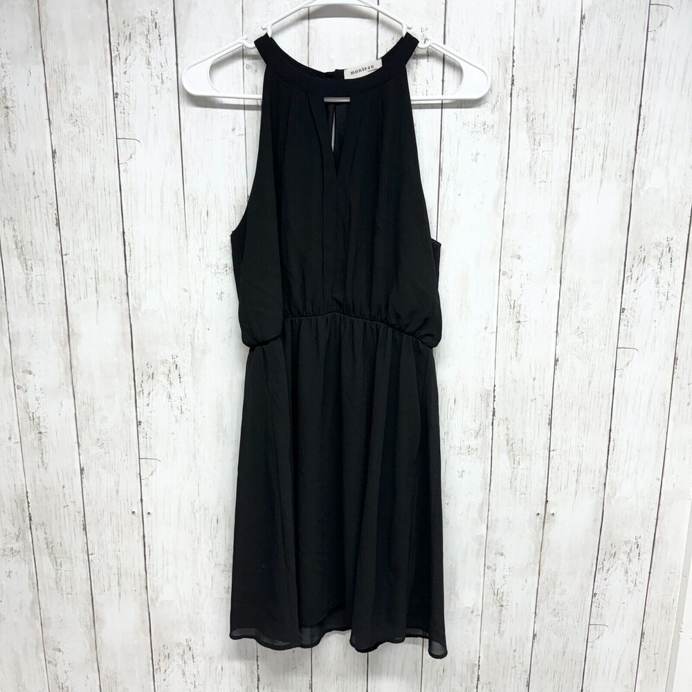 Monteau Dress Size Small Mini Womens Fit &‎ Flare Black Sleeveless High Neck